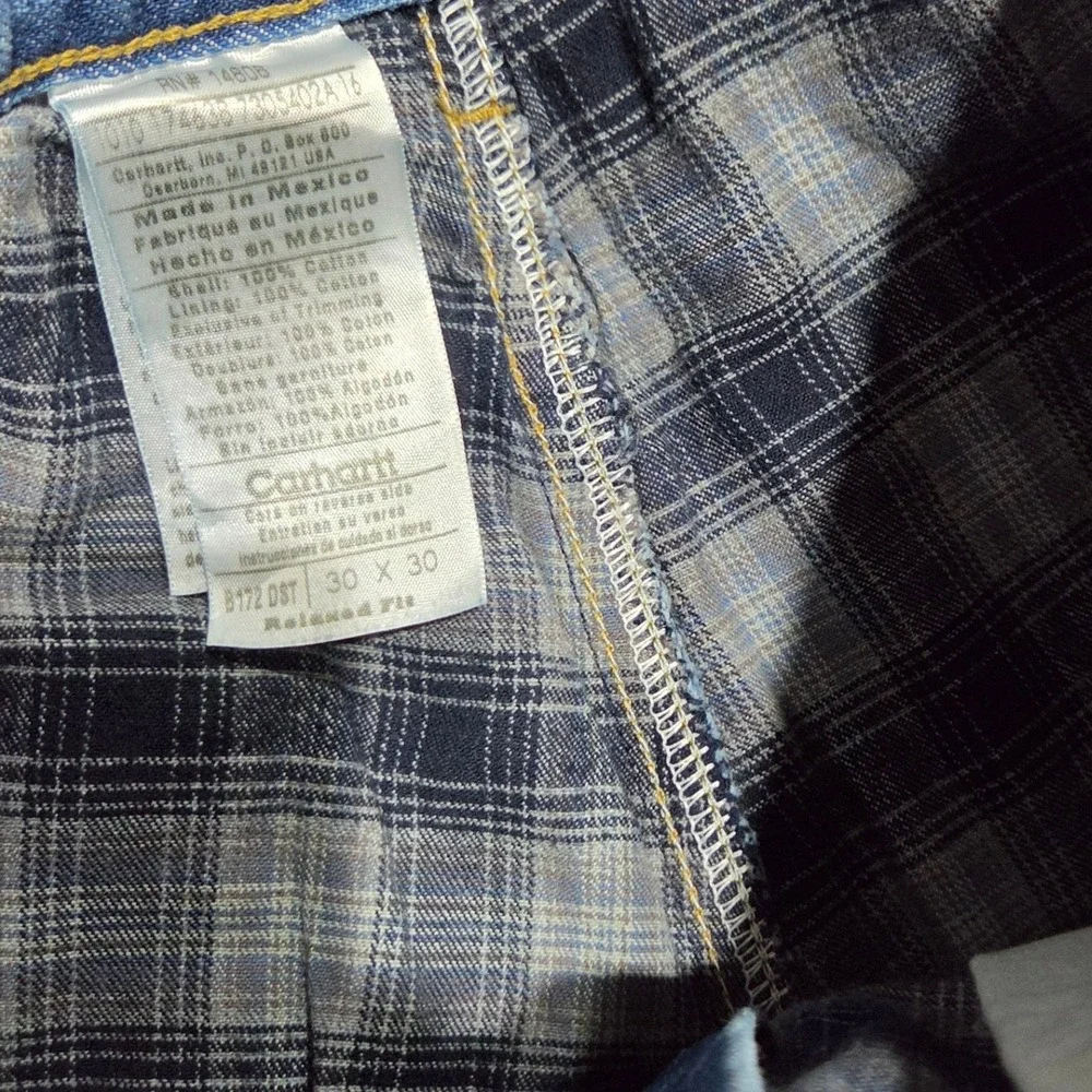 Carhartt B172 DST Flannel Lined Denim Cut Off Shorts 30 Dark Stone Plaid